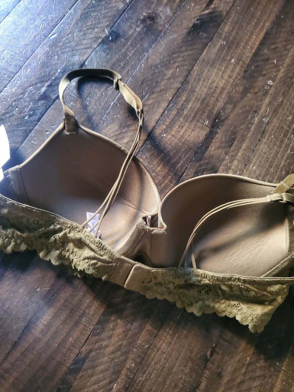 auden Olive Green-Toned Lace Trim Light Push Up Bra